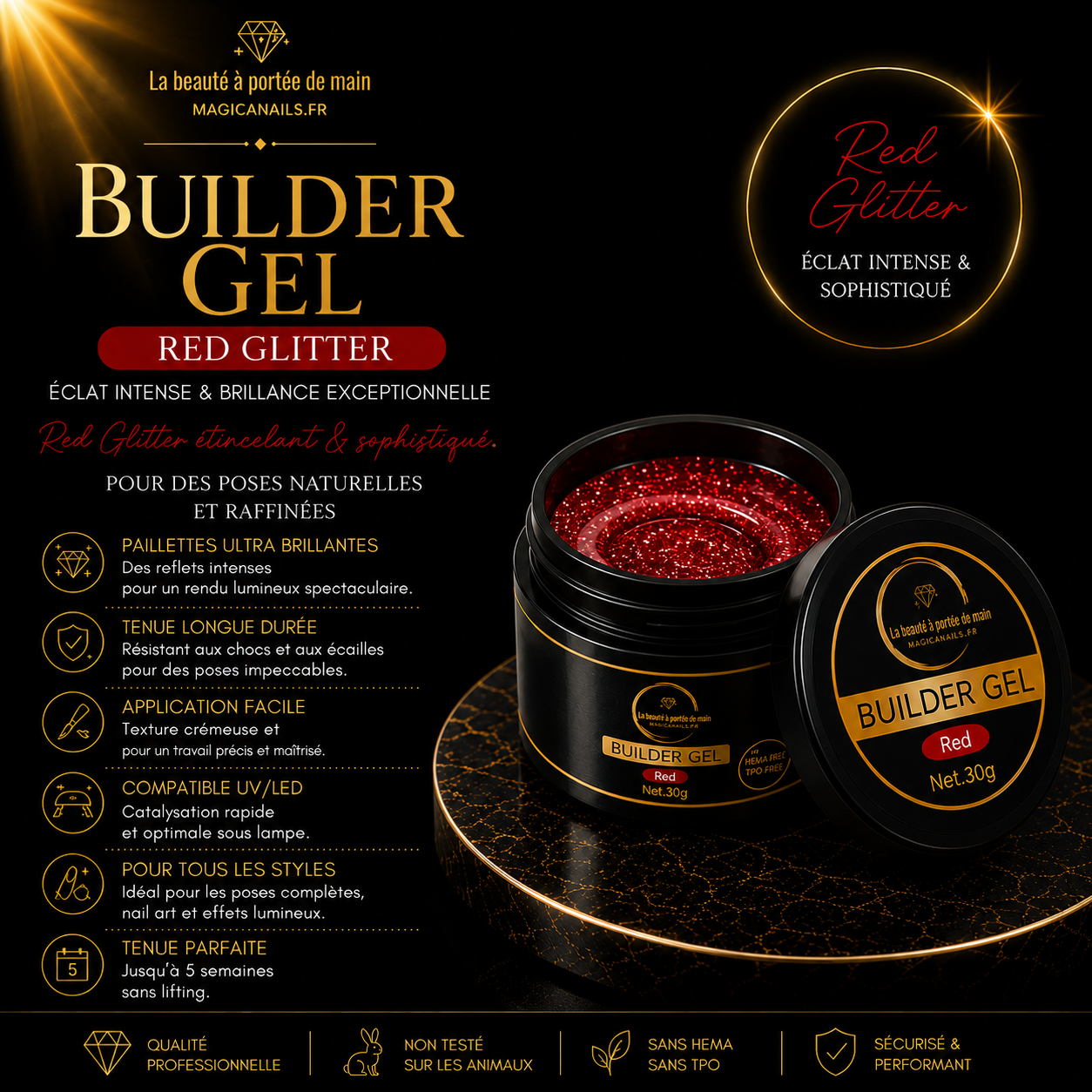 Gel Paillettes Texture Miel Auto-Égalisant – Sans HEMA & Sans TPO | Ultra Brillant UV/LED - 30g